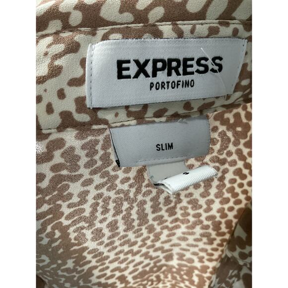 Express Beige Leopard Print Button-Up Top - Picture 3 of 4
